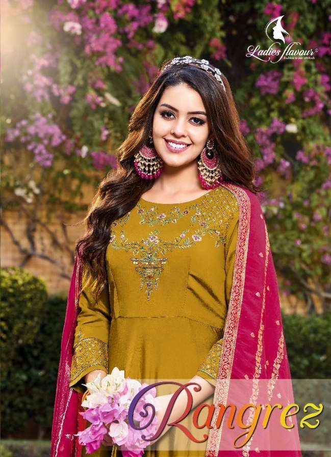 ladies flavour rangrez series 01-06 Pure silk gown with dupatta 