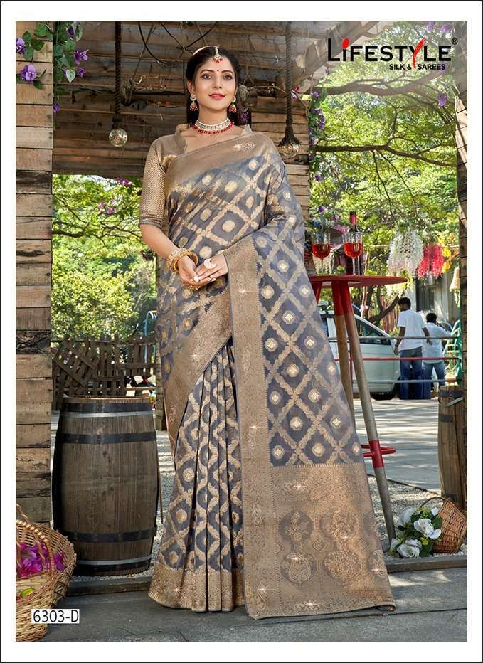 lifestyle 6303 nylon organza saree 