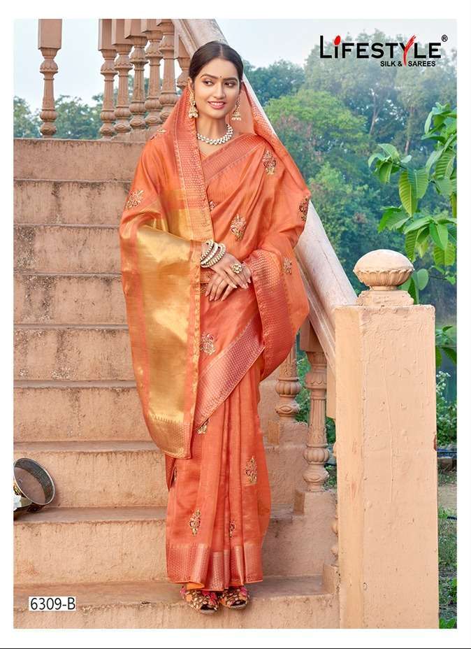 lifestyle 6309 vol 1 organza printed saree