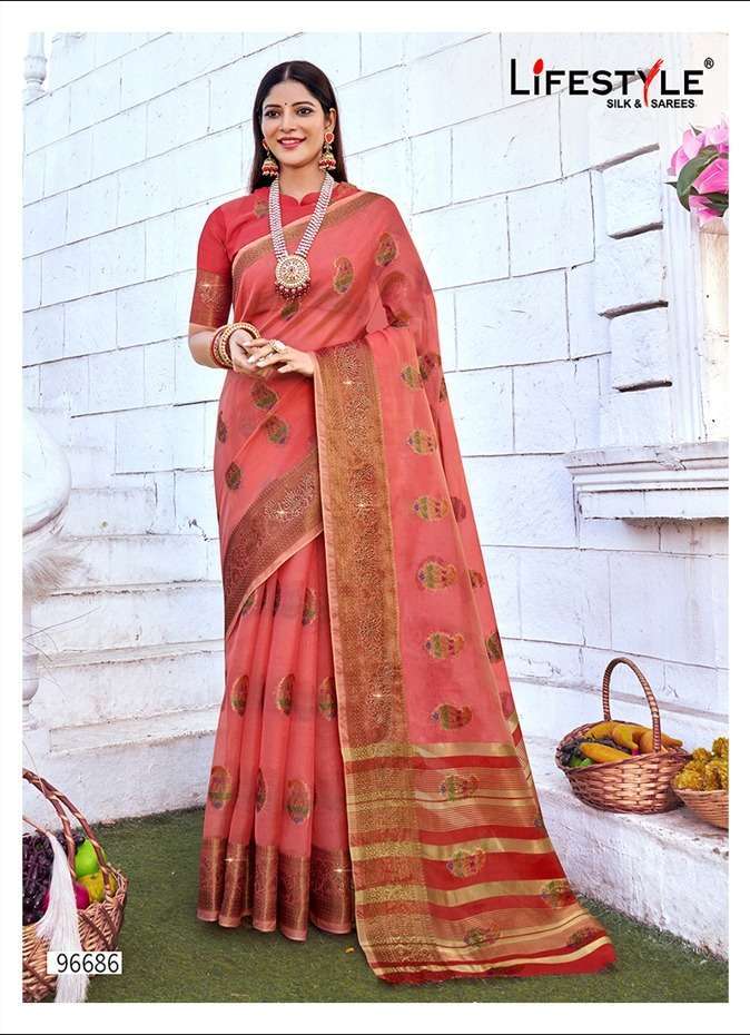 lifestyle royal queen vol 5 series 96681-96686 organza saree 