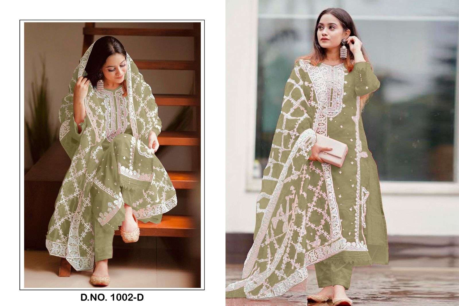 luxury pret 1002-D designer pure organza suit 