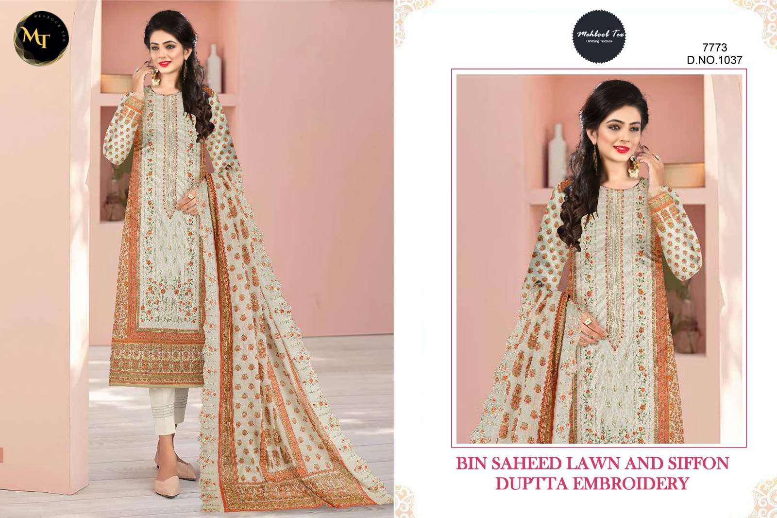 mehboob tex 1037 designer pure lawn suit 