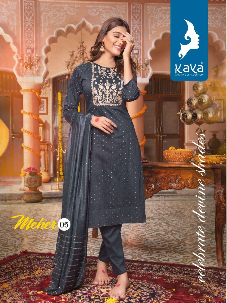 meher designer silky slub readymade suit 