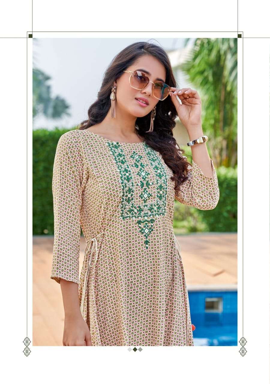 mittoo kanika series 1001-1005 rayon wrinkle kurti 