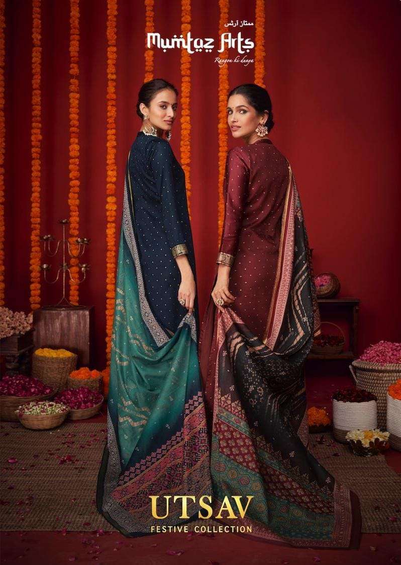 mumtaz arts utsav series 9001-9008 pure jam satin suit 