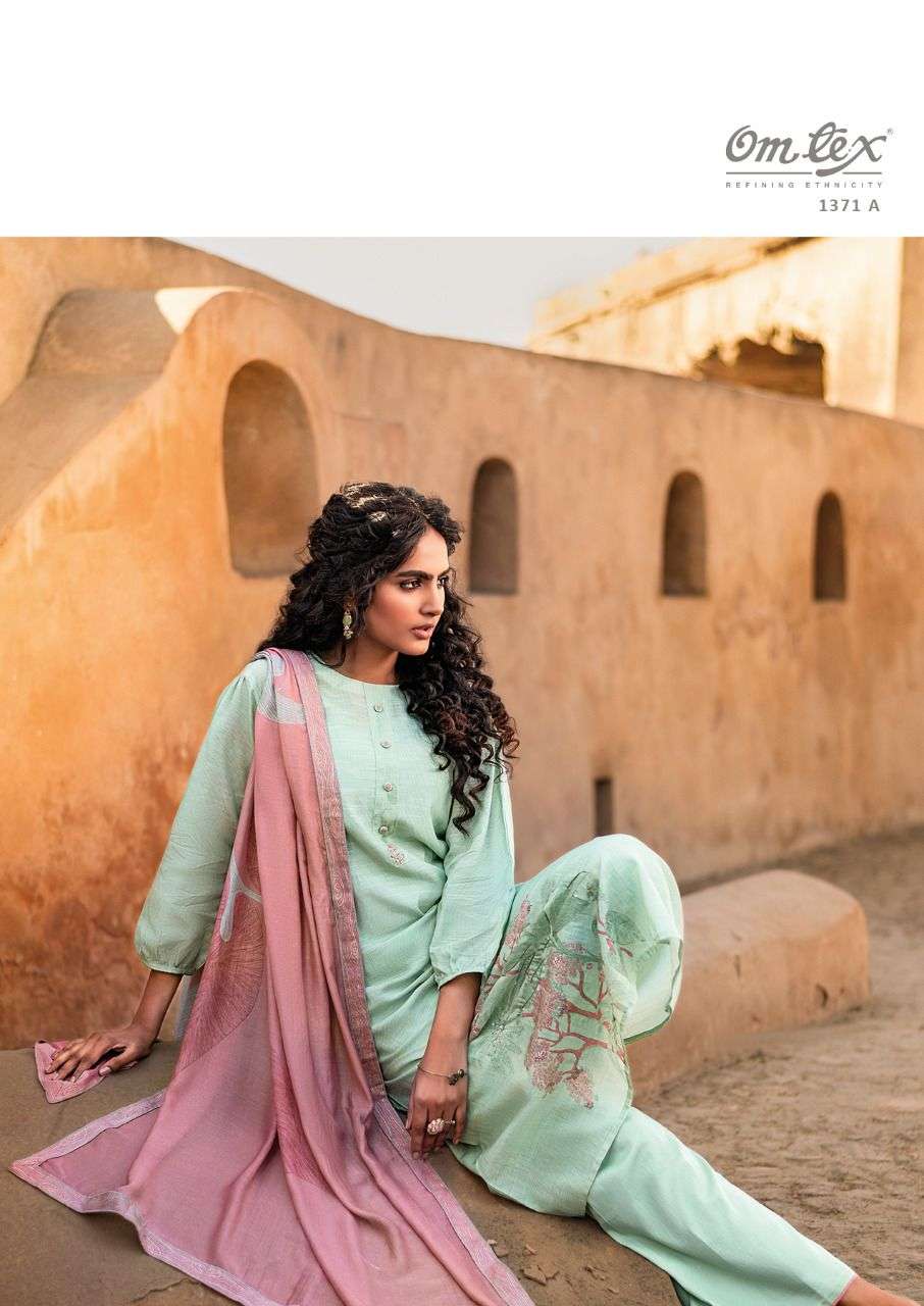 omtex kaleah series 1371 muslin linen digital print work suit 