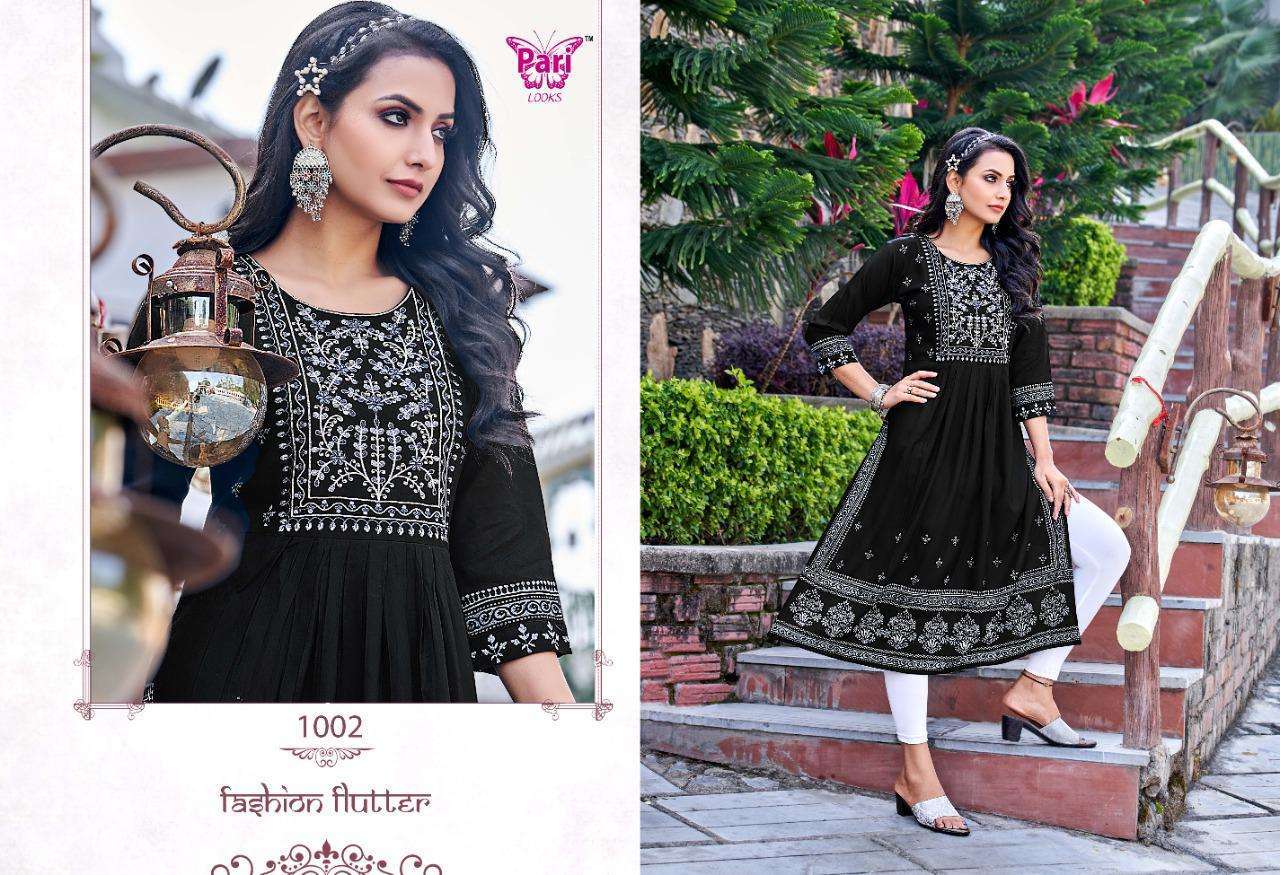 pari navya vol 2 series 1001-1006  Rayon 18 kg block heavy work kurti