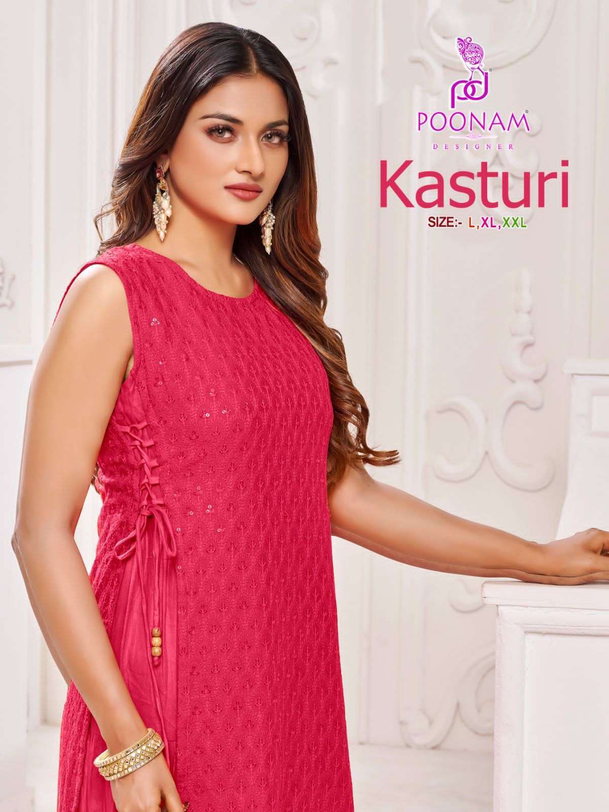 poonam kasturi Rayon chikan work kurti 