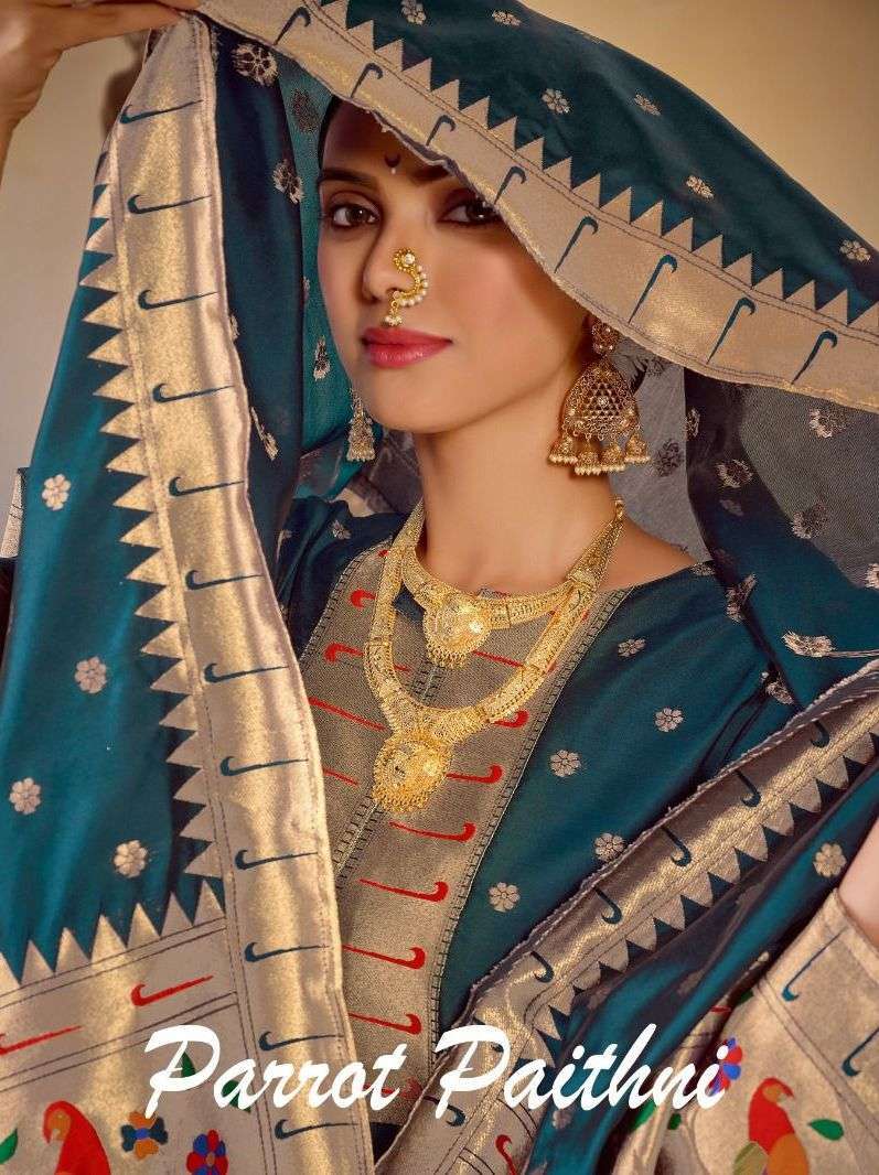 poonam parrot paithni series 1001-1006 pure tapeta silk suit 