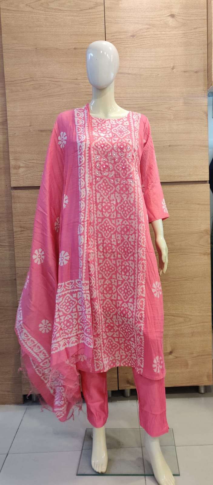 pr batik 3 piece kurti pant with dupatta set combo