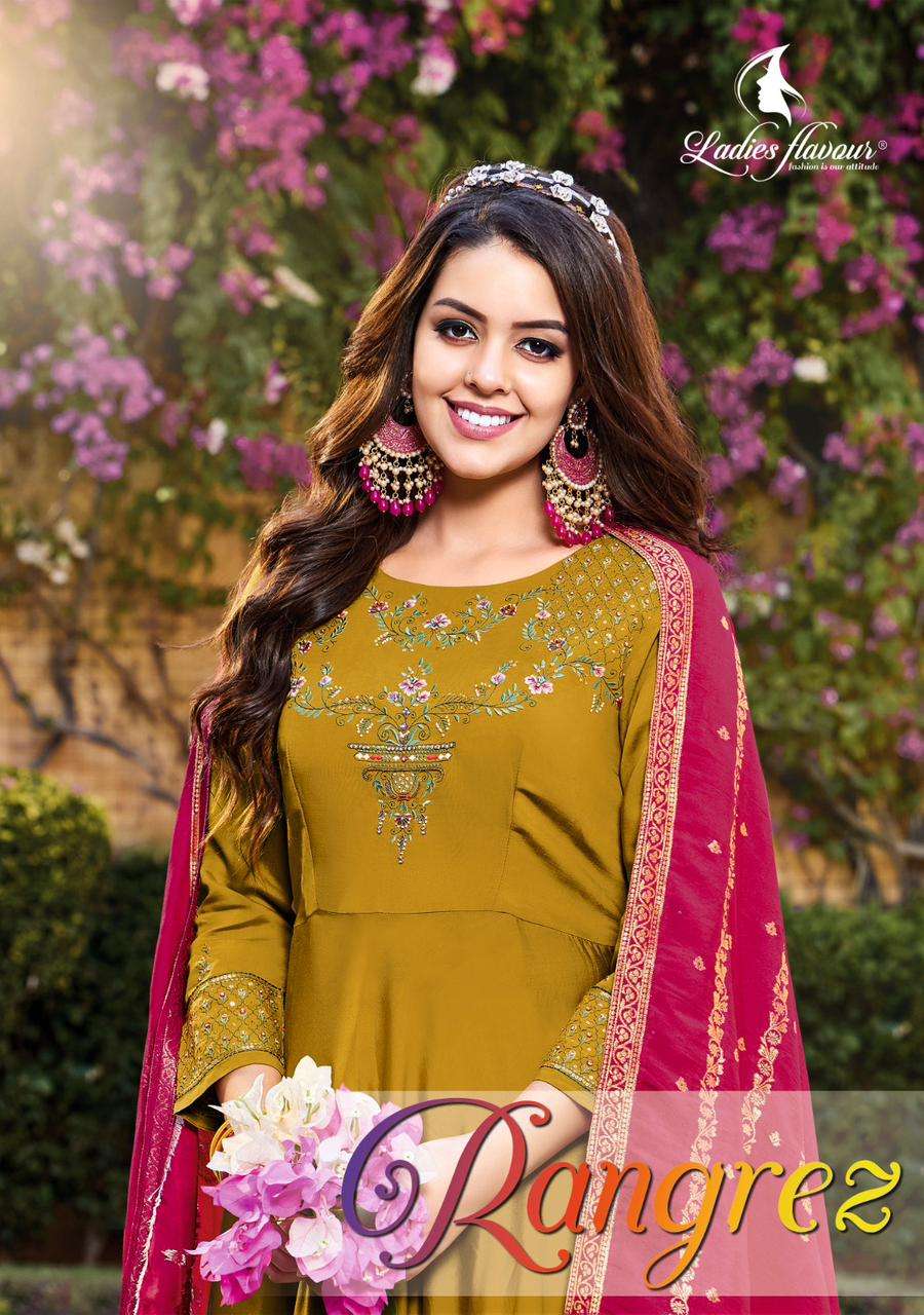 rangrez designer pure silk gown with dupatta 