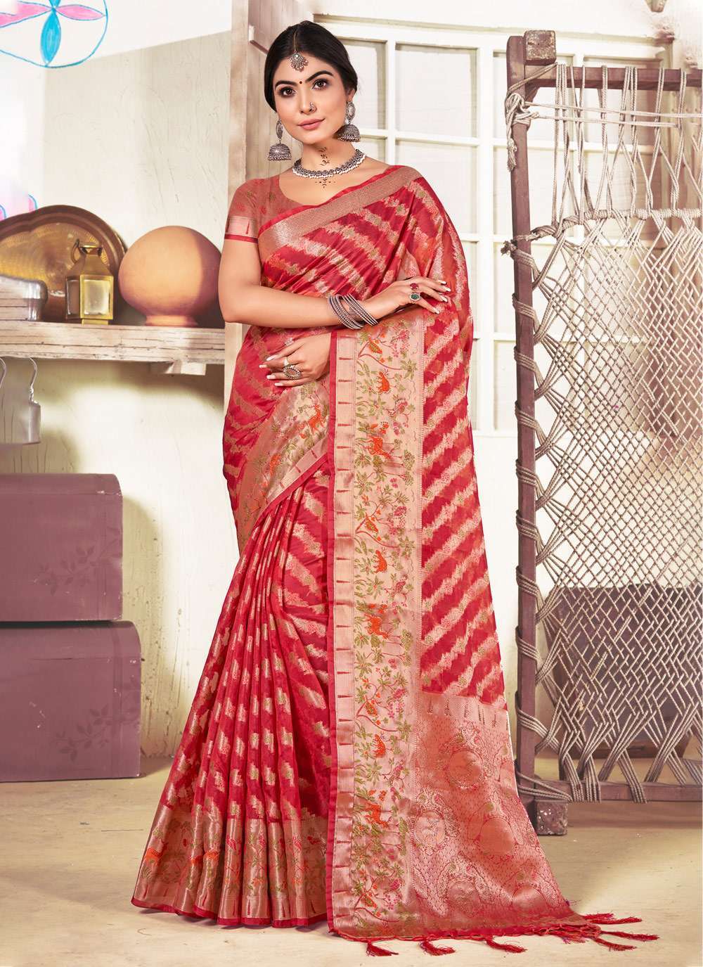 sangam prints anjani organza Woven Work saree