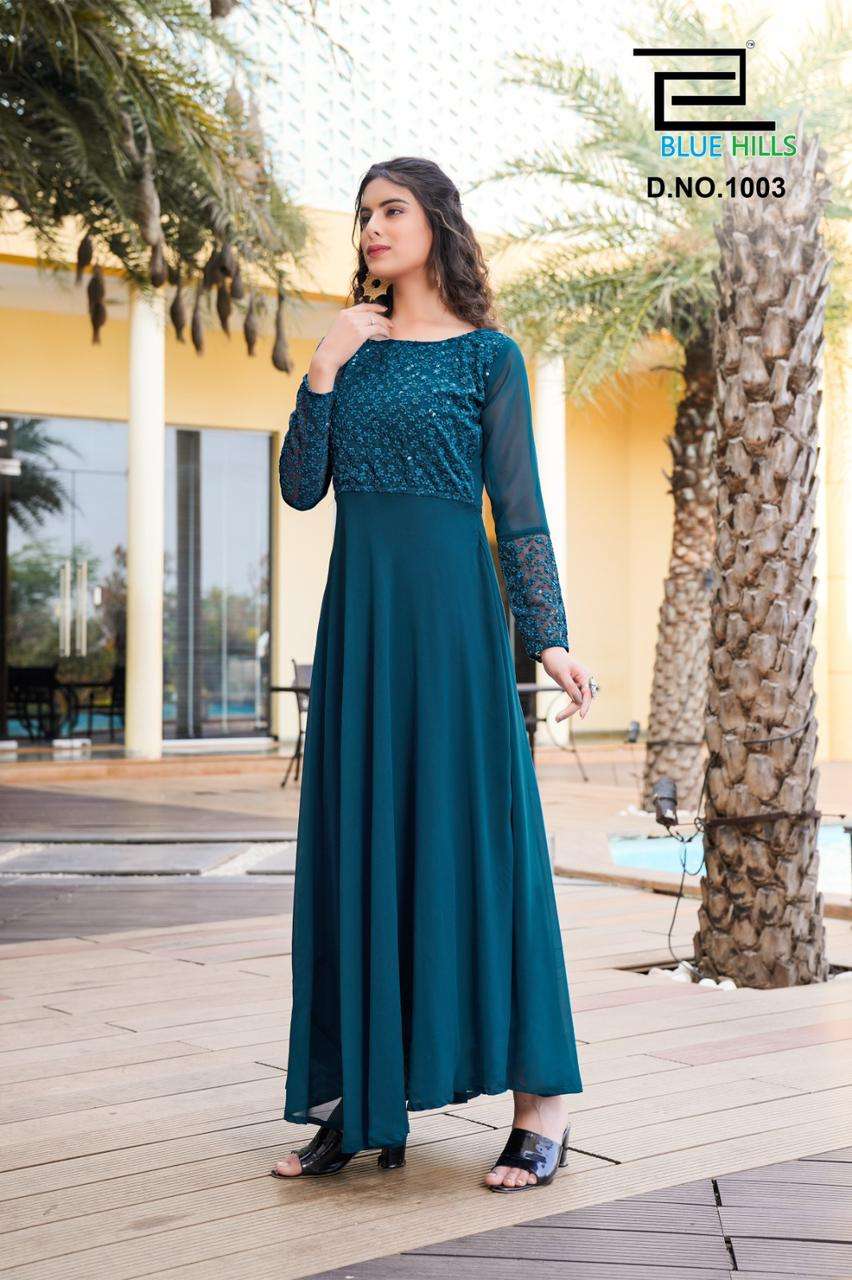schiffli designer heavy georgette long flair gown 