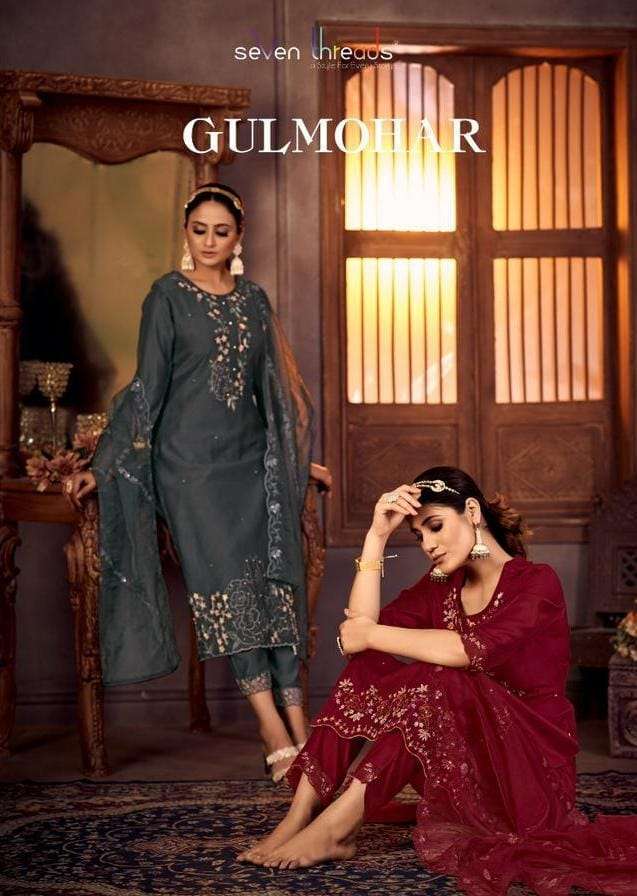 seven threads gulmohar series 1001-1007 denting viscose readymade suit 