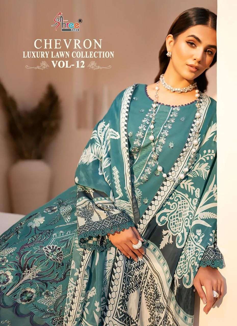 shree fabs chevorn luxury lawn collection vol 12 series 2522-2526 pure lawn suit 