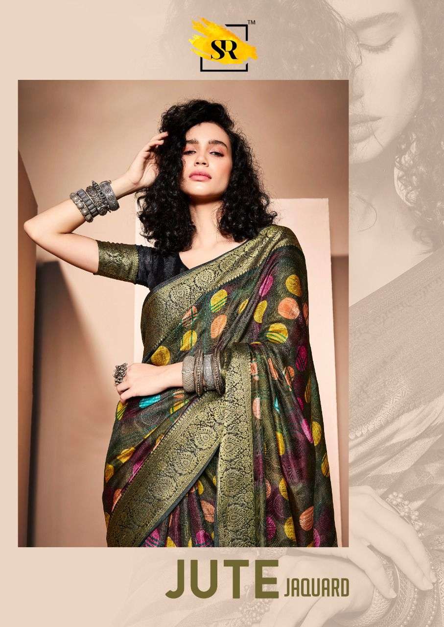 sr designer jute Linen Fabric Jaquard Weaving Border saree 