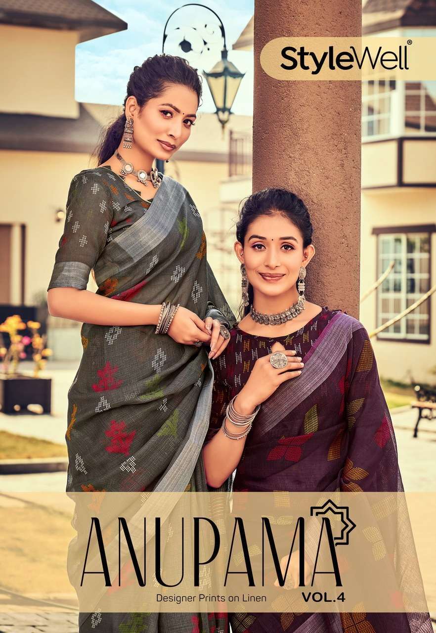 stylewell anupama vol 4 series 931-937 print linen saree