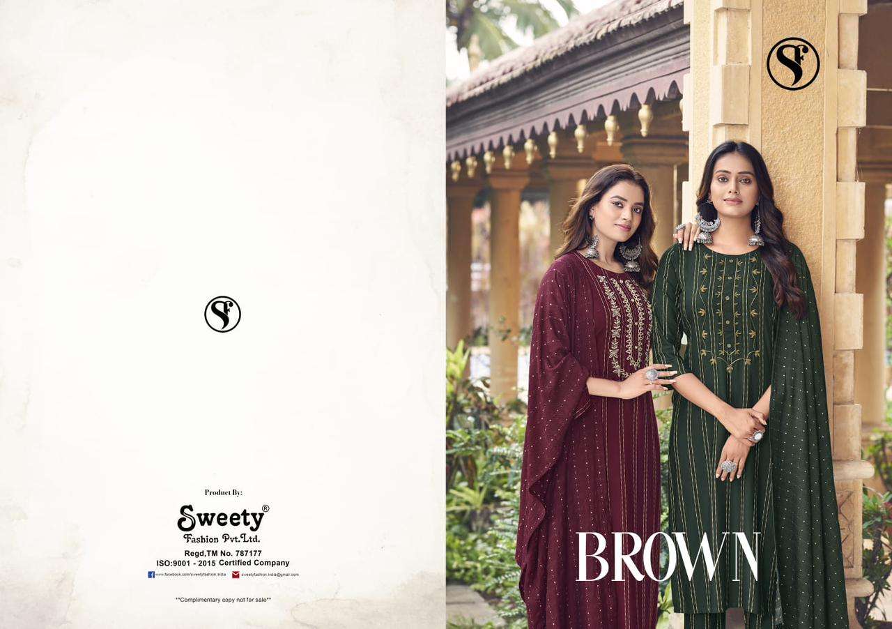 sweety fashion brown series 1001-1008 fancy rayon readymade suit 