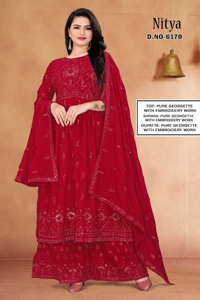 vedanti nitya series 6170 georgette embroidered sharara suit 