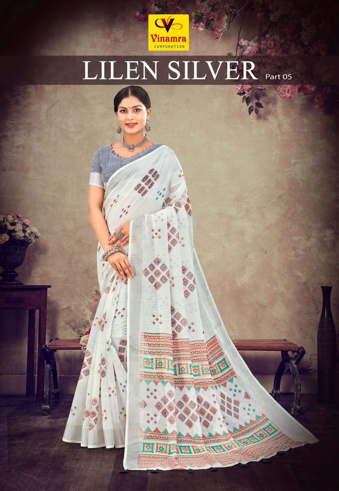 vinamra lilen silver vol 5 series 1031-1038 cotton lilen saree 