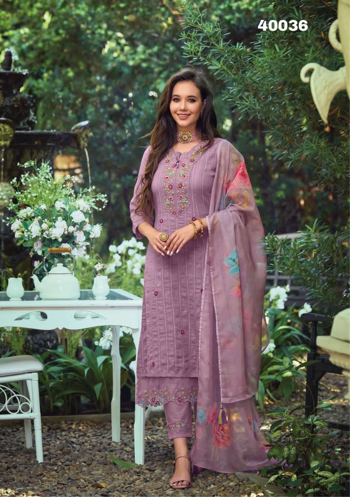 a line style designer pure cotton readymade suit 