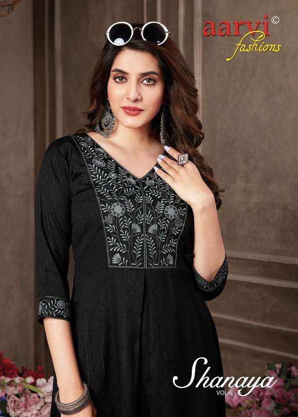 Aarvi Fashion Shanaya Vol-6 series 7071-7076 Rayon Liquid kurti