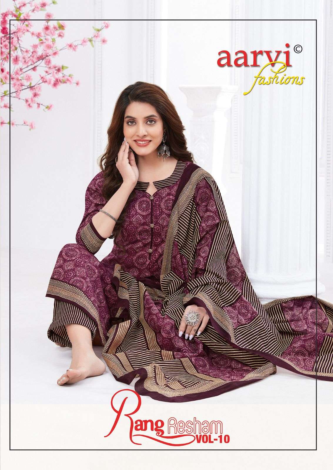 Aarvi Rang Resham vol-10 series 7077-7088 Cambric Cotton suit