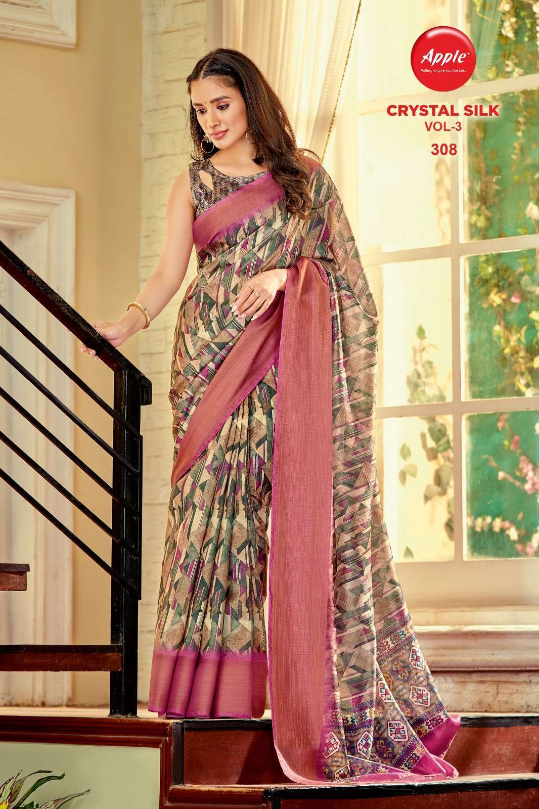 apple crystal silk vol 3 series 301-308 soft cotton saree