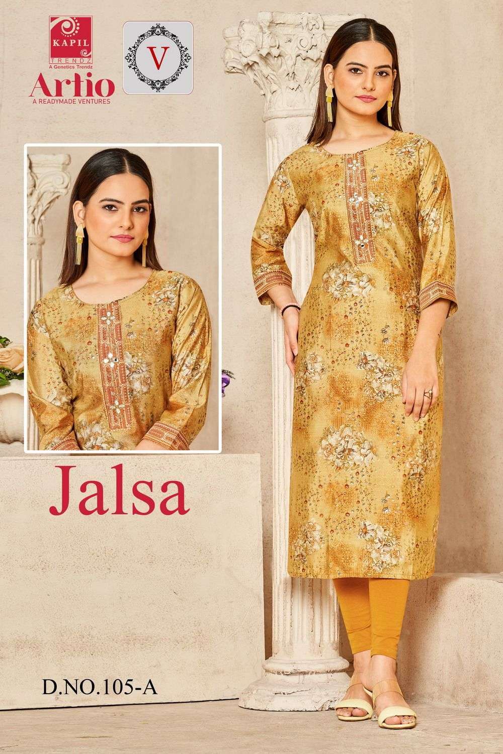 artio jalsa series 101-106 heavy modal chanderi print kurti 