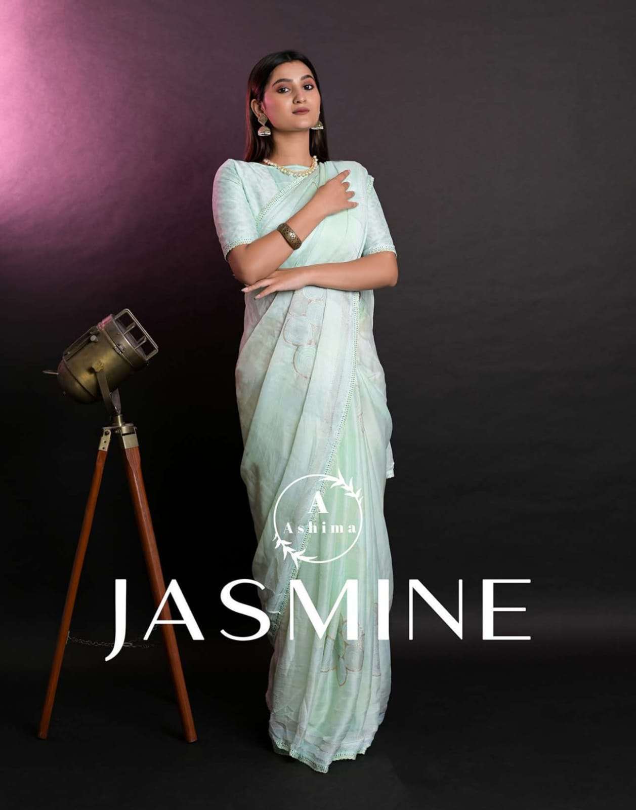 ashima jasmine series 6901-6908 moss chiffon saree