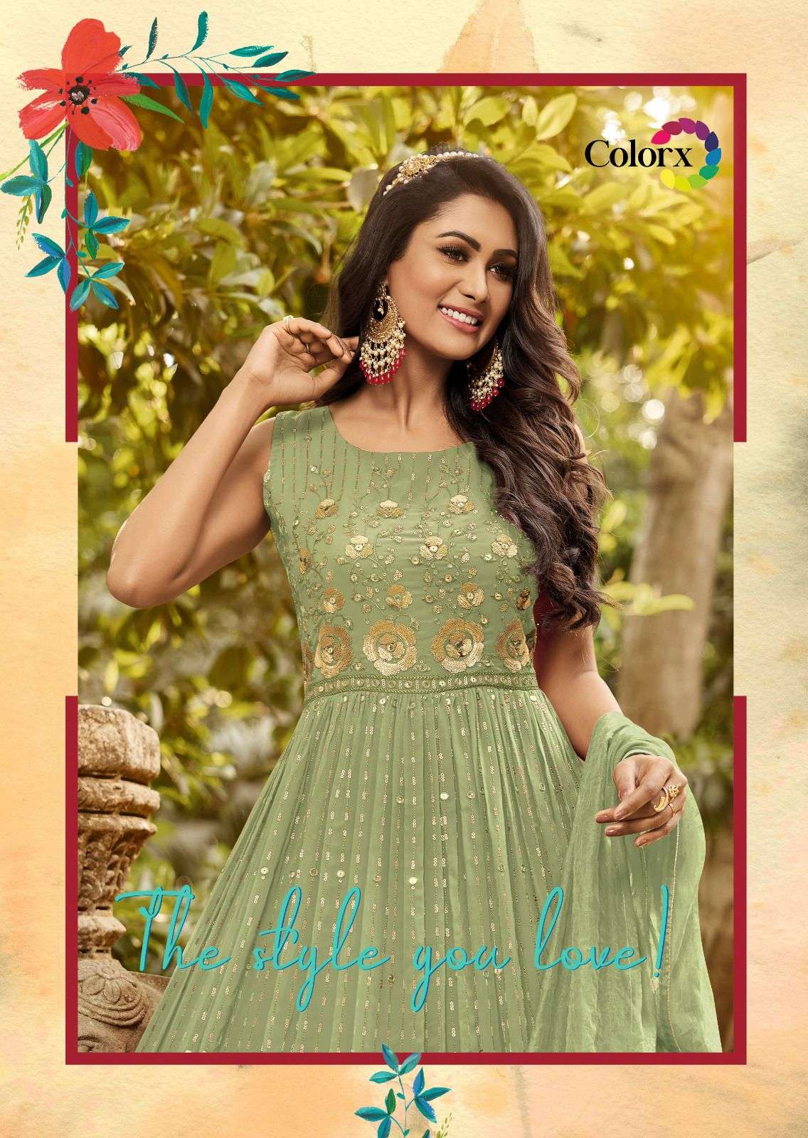 colorx 817 heavy geogette gown with dupatta 