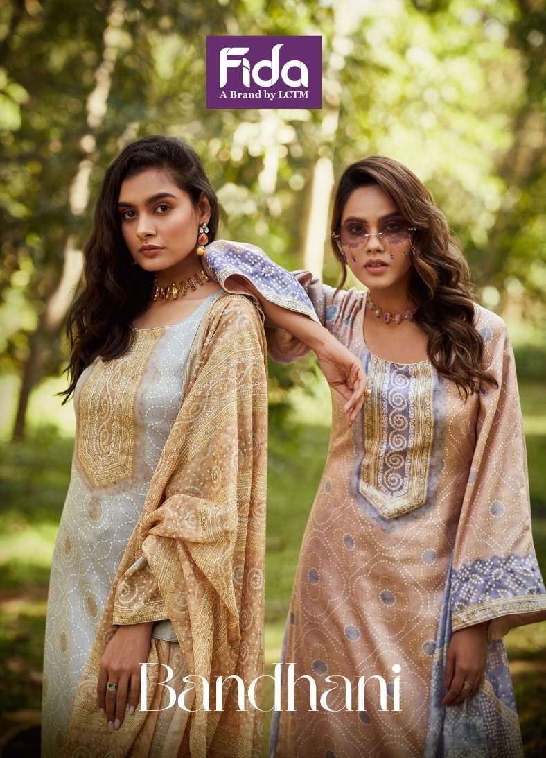 fida bandhani series 1001-1006 fine cotton satin suit 