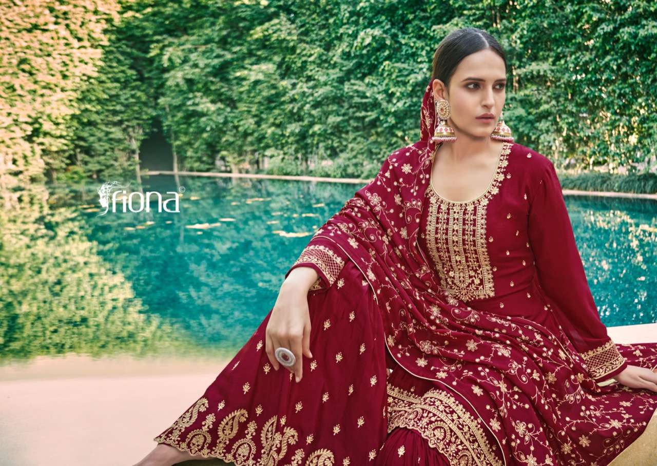 fiona designer chinon silk readymade suit 