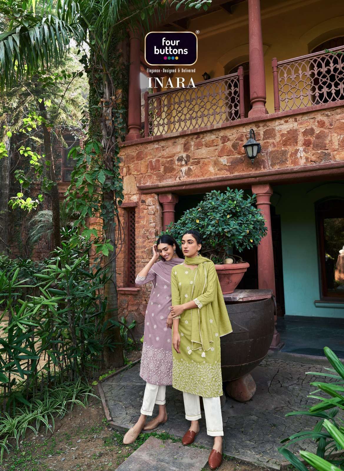 four buttons inara series 3181-3186 dyed cotton readymade suit 