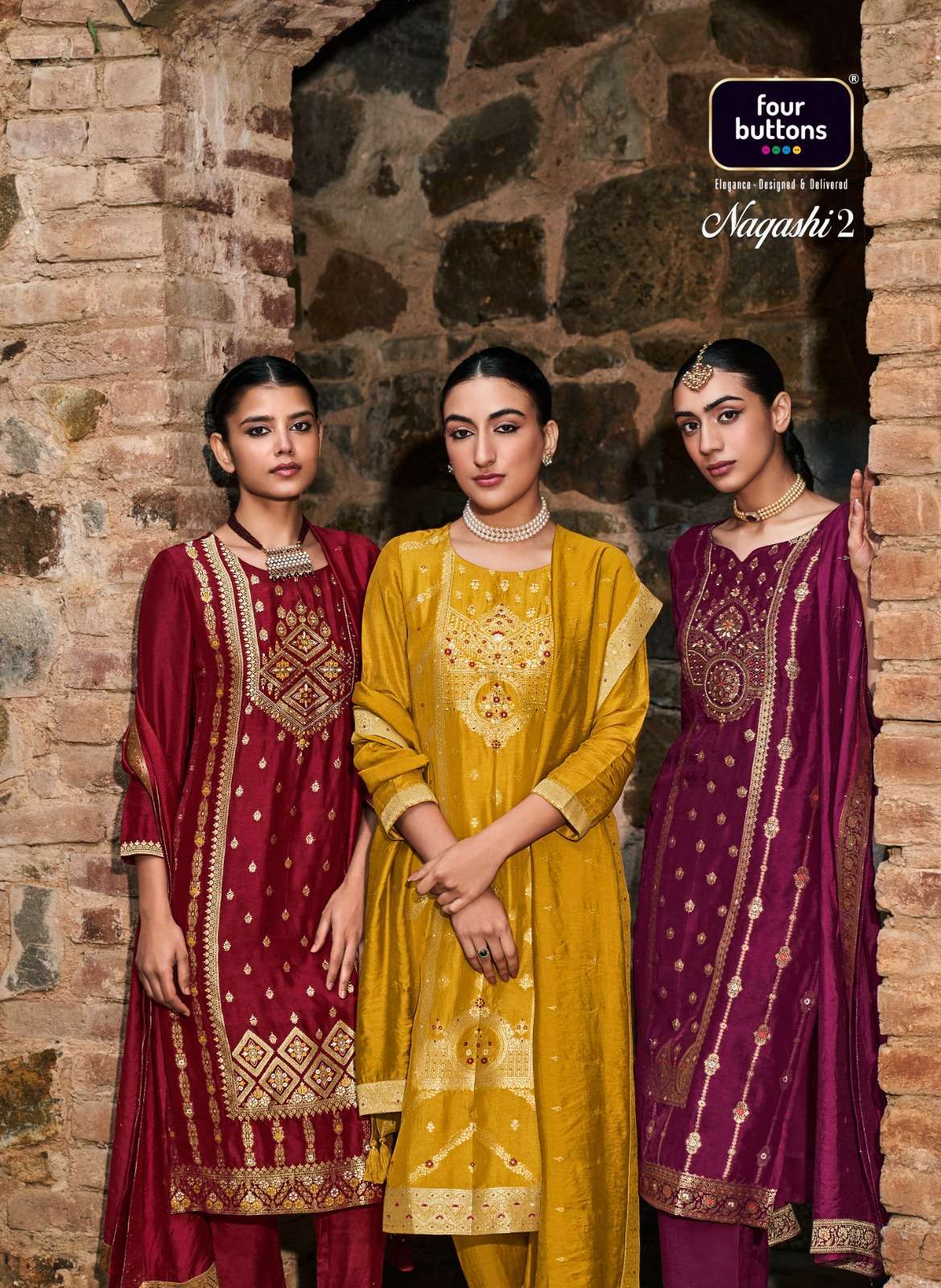 four buttons naqashi vol 2 series 3171-3176 pure dola silk suit 