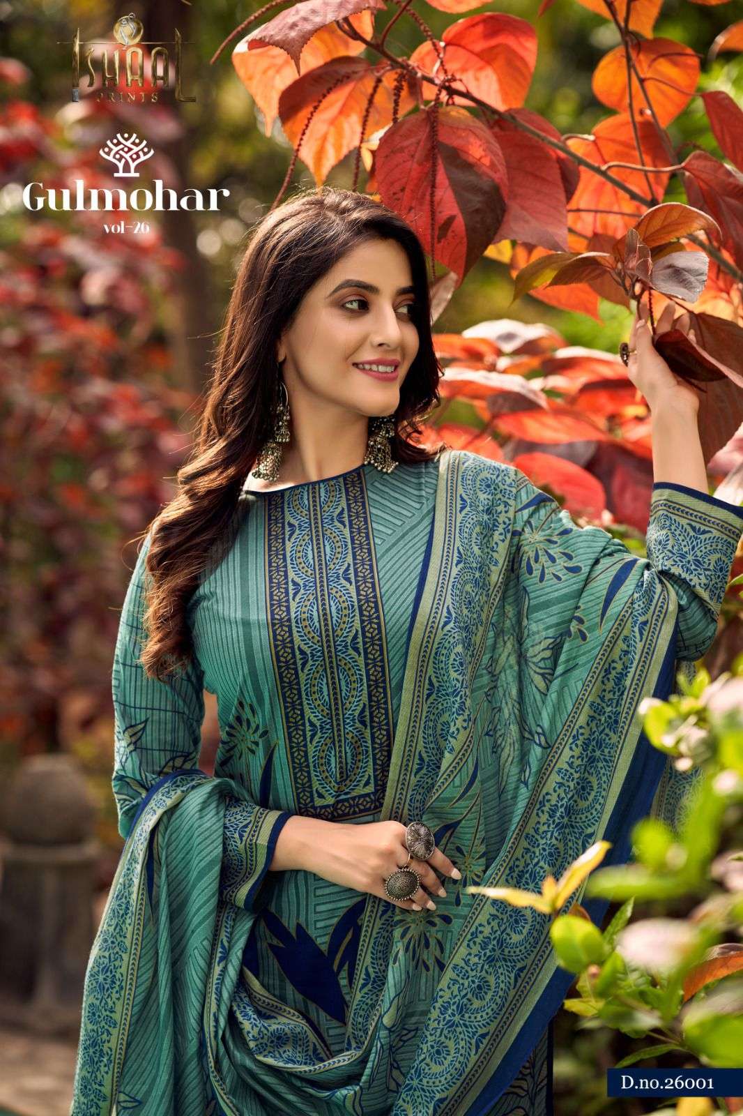 ishaal prints gulmohar vol 26 series 260001-260010 pure lawn suit 