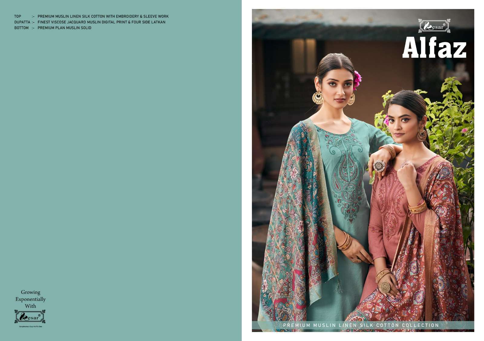 kesar alfaz series 162001-162008 muslin linen silk suit 