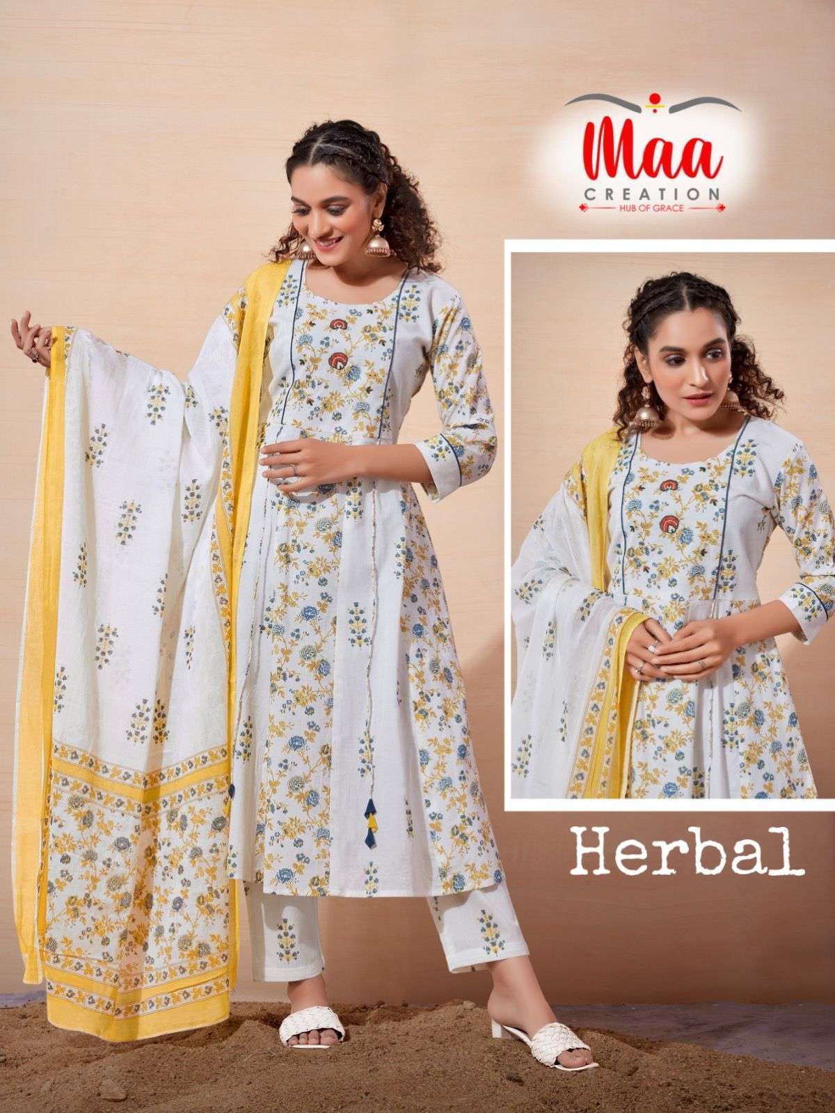 maa creation herbal cotton print handwork readymade suit 