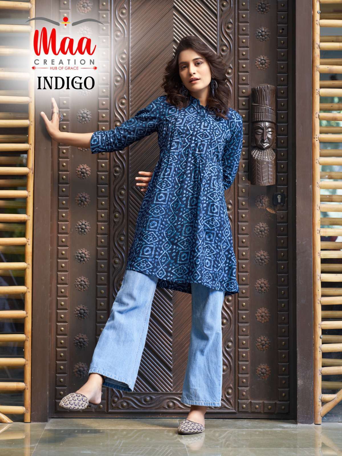 maa creation indigo cambric cotton kurti 