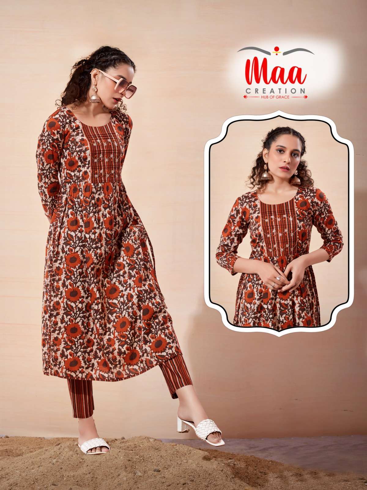 maa creation sunflower cotton print kurti 