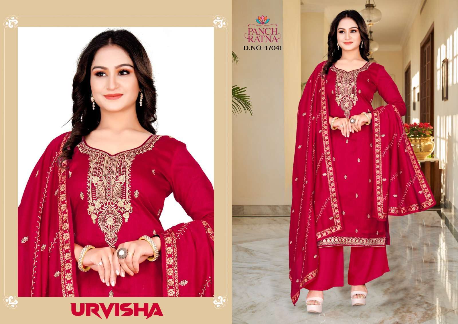 panch ratna urvisha series 17041-17044 pure vichitra silks suit 