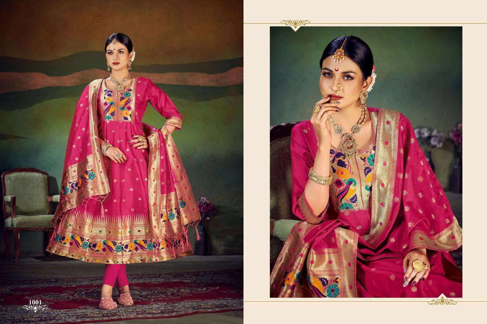 poonam star paithani gown series 1001-1006 Pure Tapeta Silk kurti with dupatta