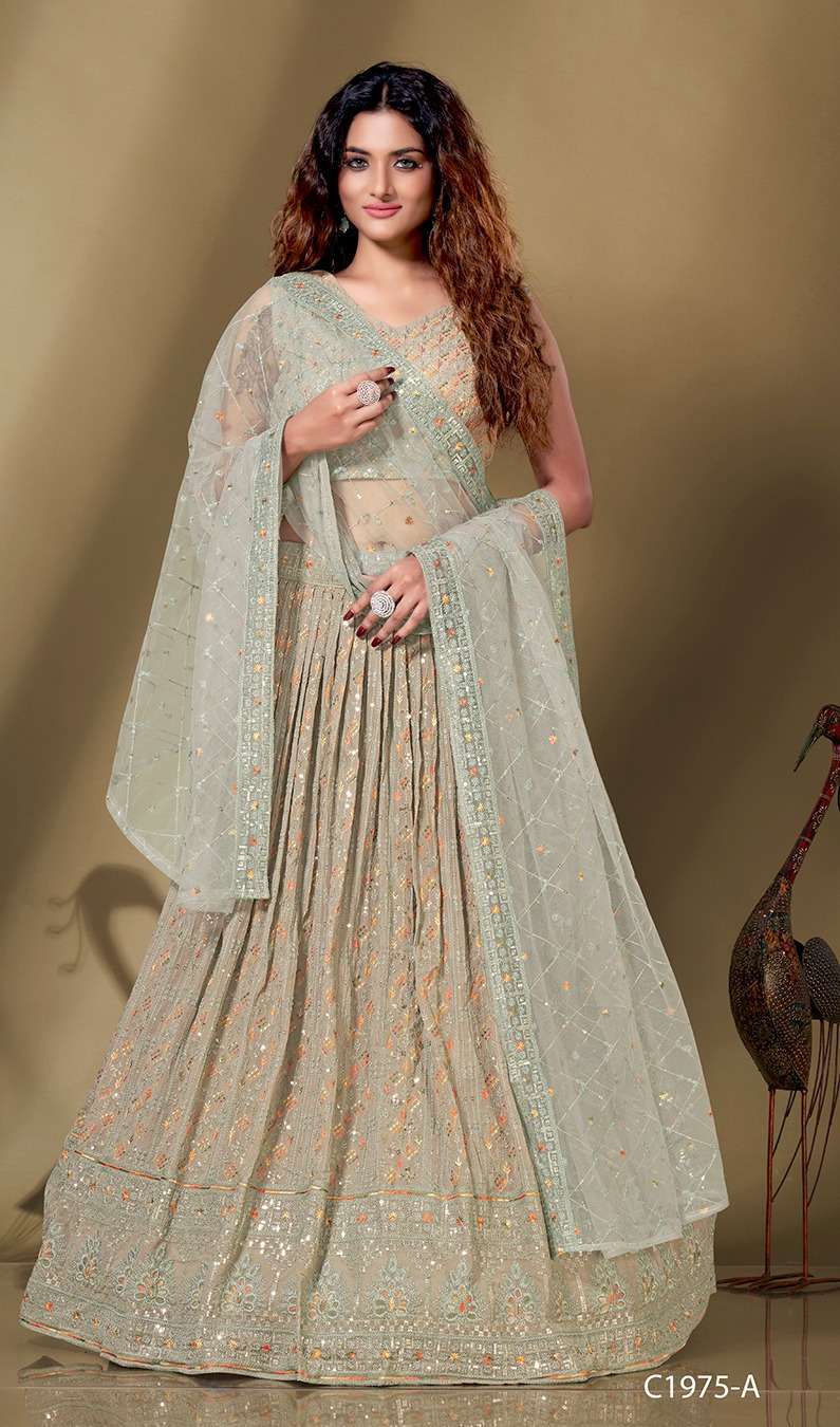 PR C 1975 premium tone to tone lucknowi work lehenga