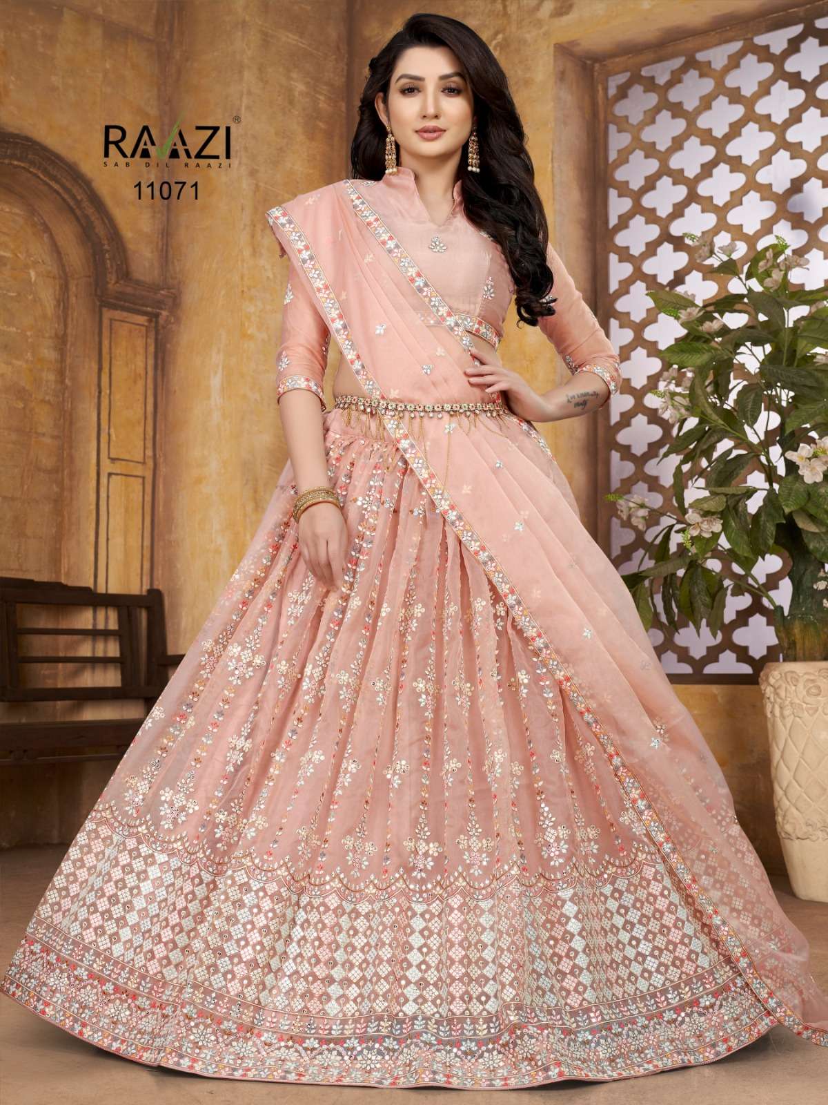 raazi mirror magic designer organza lehenga 
