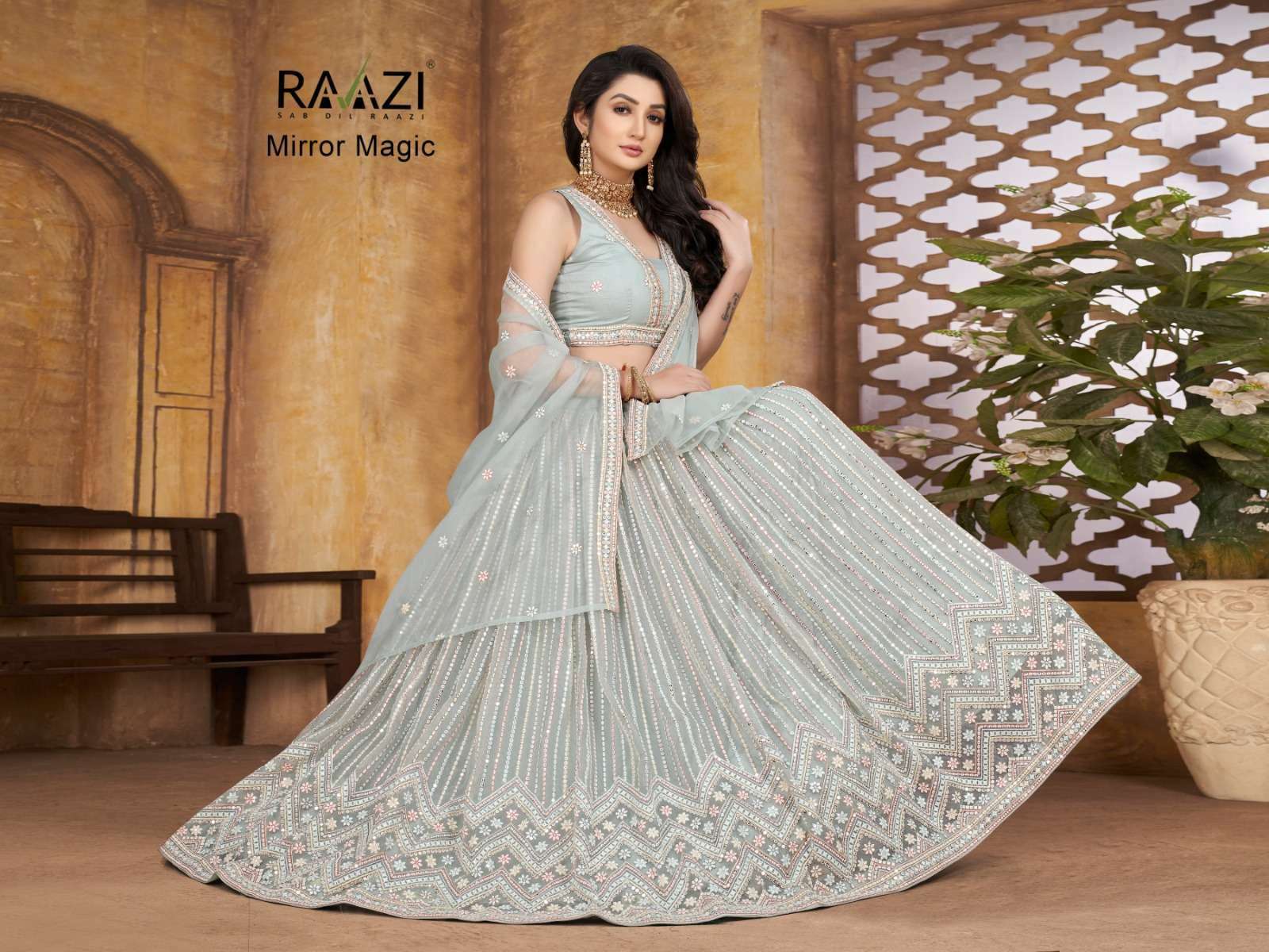 raazi mirror magic series 11070-11072 heavy organza lehenga