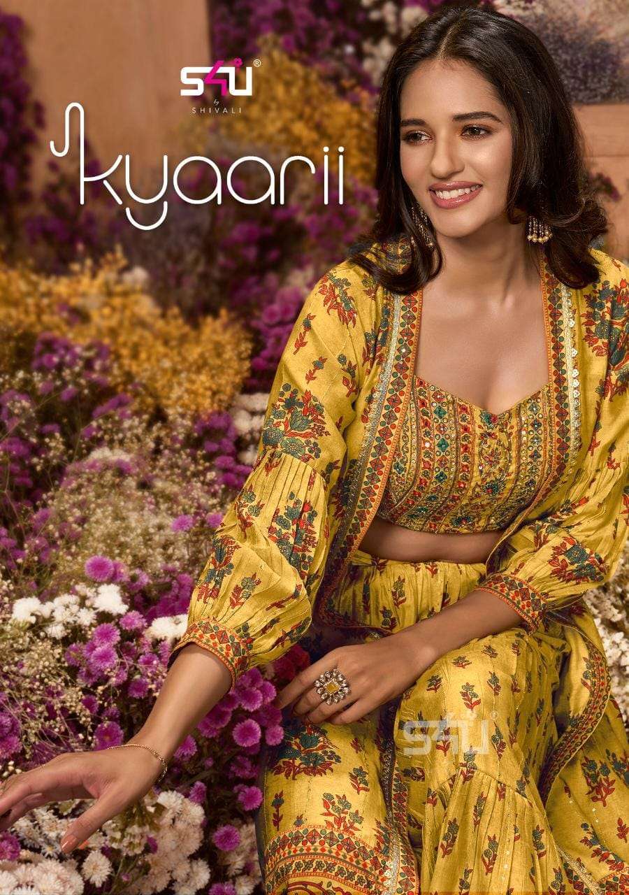 s4u kyaari readymade indo western short top with plazo and jacket