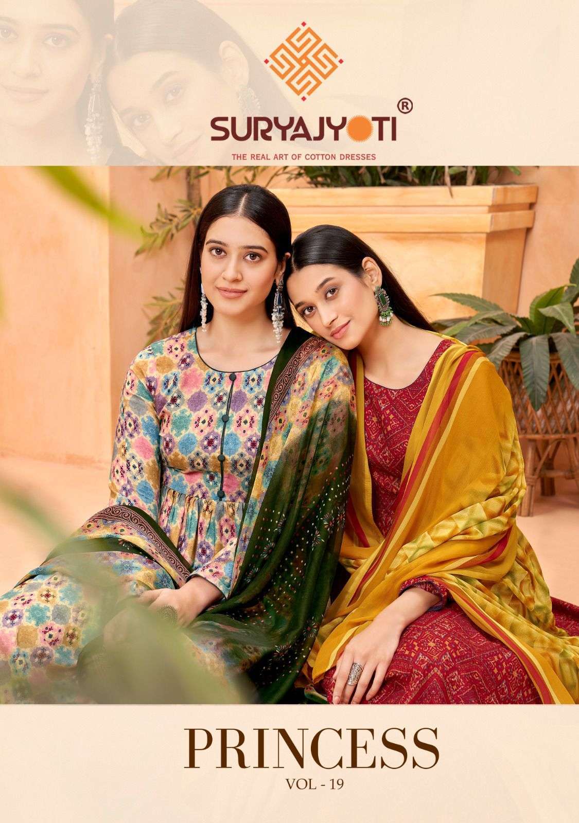suryajyoti princess vol 19 series 19001-19008 rayon print suit