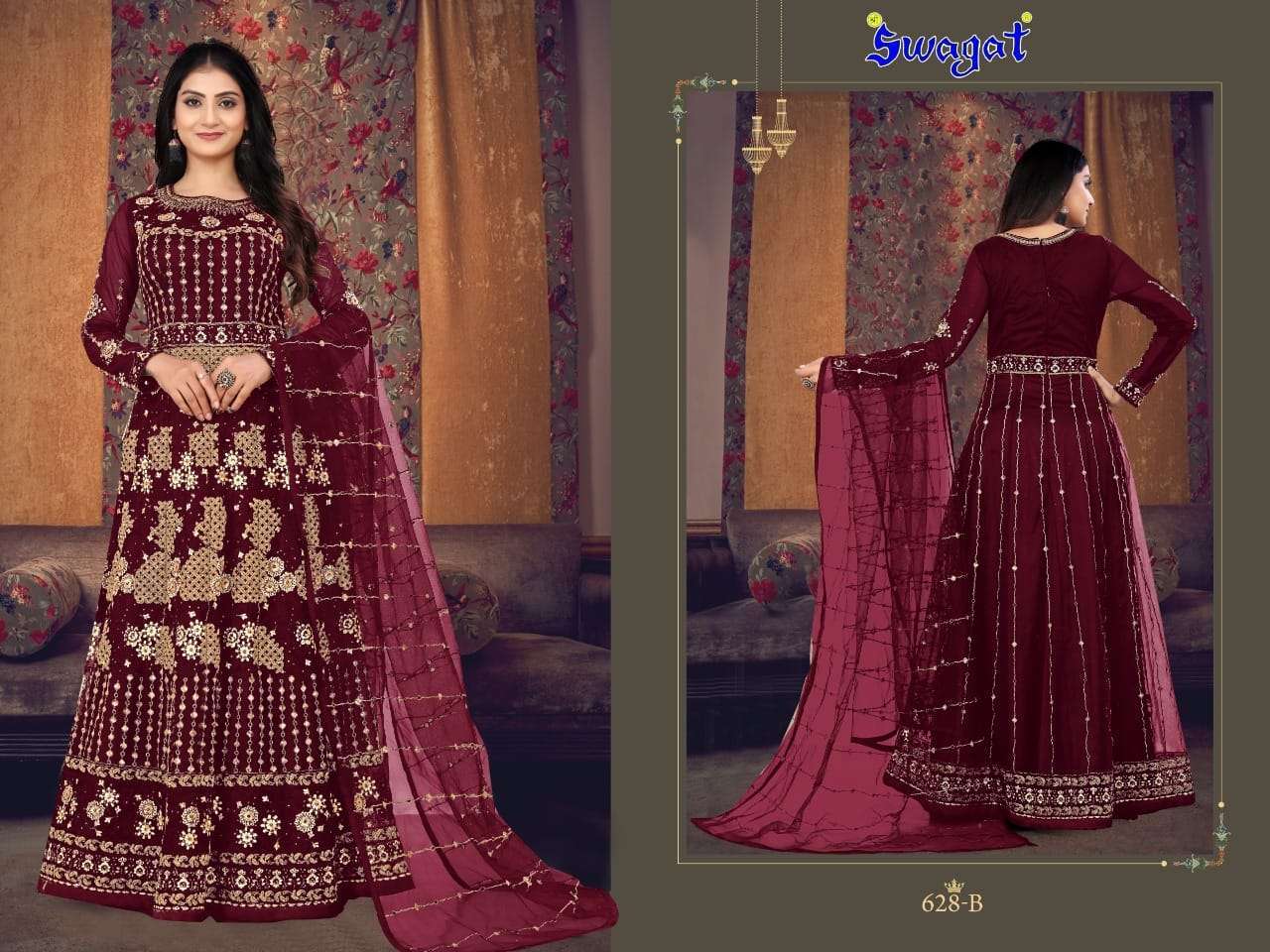 swagat violet 628 colours net embroidery suit 