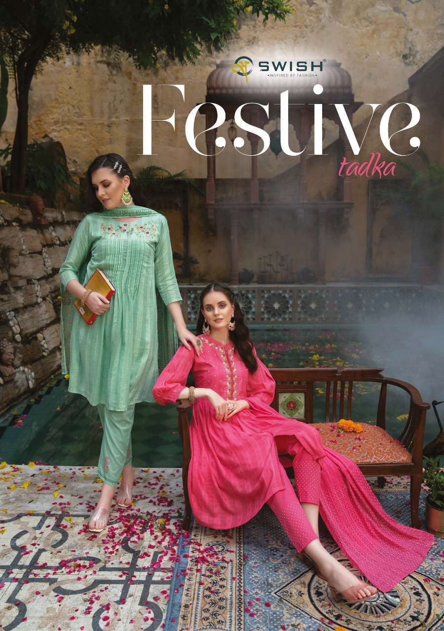 swish festive tadka series 101-106 cotton readymade suit 