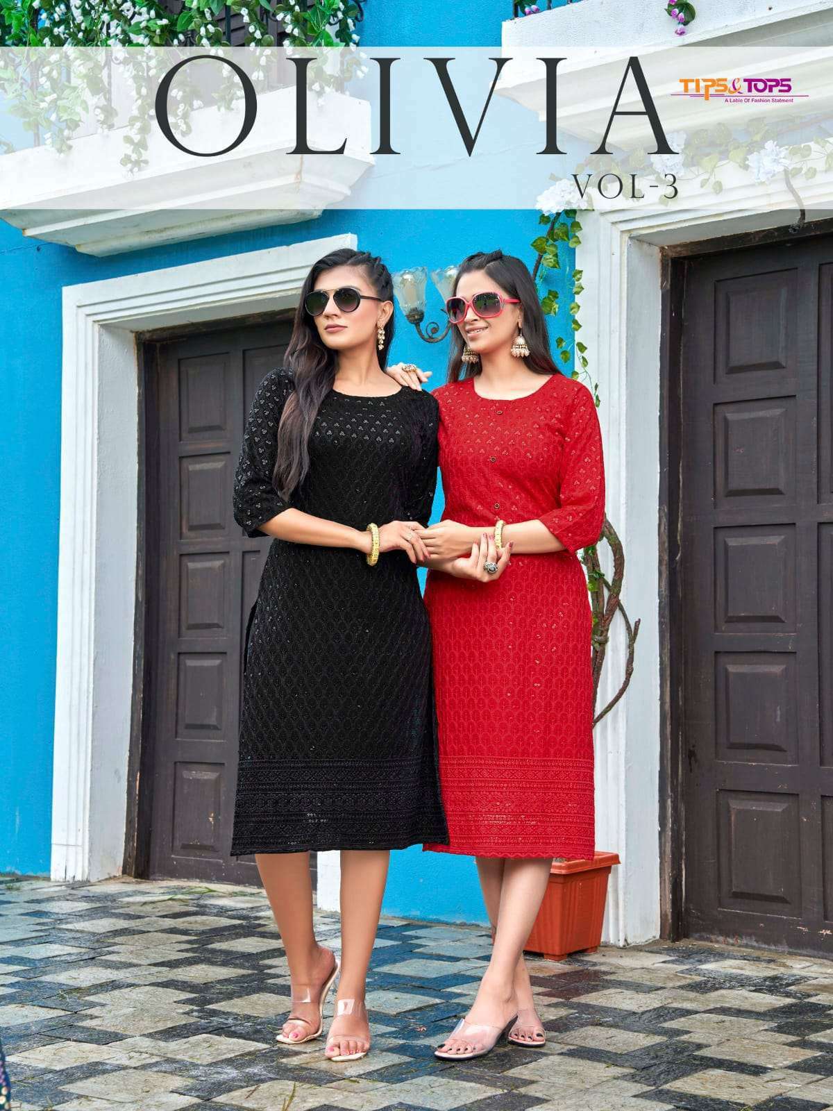 tips & tops olivia vol 3 Heavy Reyon Chikan work kurti